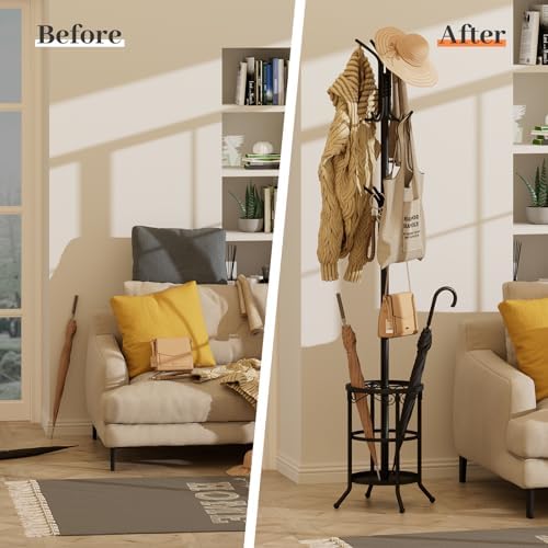 Coat Rack Freestanding with Umbrella Holder – Metal Hanger Stand, Hall Tree - Image 5