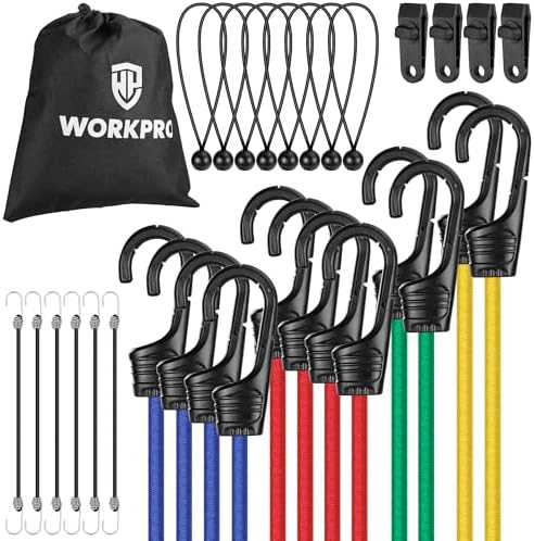 WORKPRO Bungee Cords with Hooks, 30-Piece Heavy Duty Outdoor Bungee Strap by WORKPRO