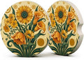 Boho Sunflower Tulip Floral Car Coasters, Retro Country Cup Holders by Unknown