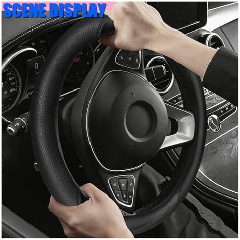 Craedli Carbon Fiber Nappa Leather Car Steering Wheel Cover 14.5-15 Inch - Image 2