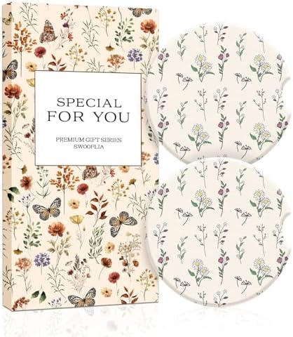Swooflia Elegant Ceramic Car Coasters Cartoon Floral Cup Holder Coasters by Swooflia