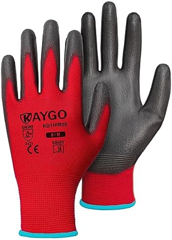 KAYGO Safety Work Gloves for Men Women, PU Coated Palm & Fingers by KAYGO