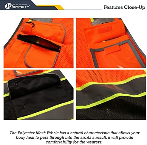 JKSafety Safety Vest for Men Women Reflective Hi Vis JK100 OBlack L - Image 2