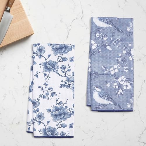 Ritz Waffle Microfiber Kitchen Towel 2pc Set – Birds & Blooms – Ultra Absorbent - Image 3