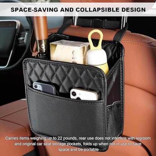 Car Back Seat Organizer, Foldable Leather Backseat Hanging Storage Bag - Image 5