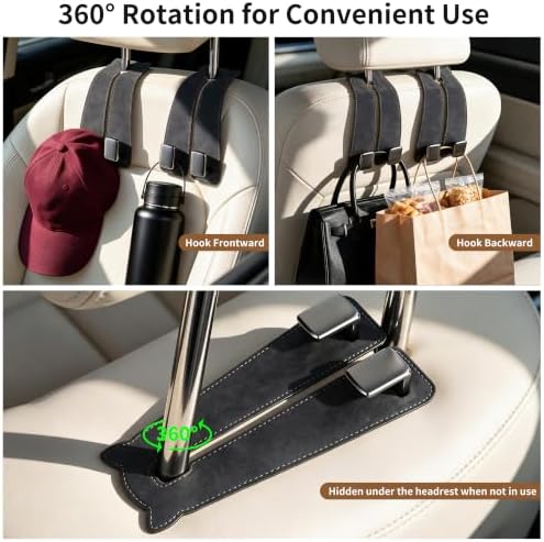 Amooca Car Headrest Hooks 2-Pack Suede Seat Organizer - Image 5