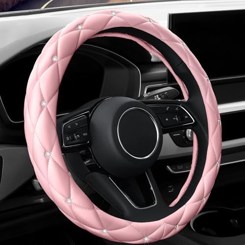 YOGURTCK Cute Diamond Soft Light Pink Leather Anti-Slip Steering Wheel Cover by YOGURTCK