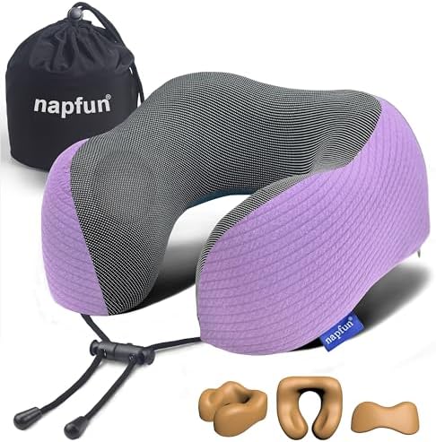 napfun Neck Pillow for Travel, Memory Foam Airplane Pillow, Light Purple by NAPFUN