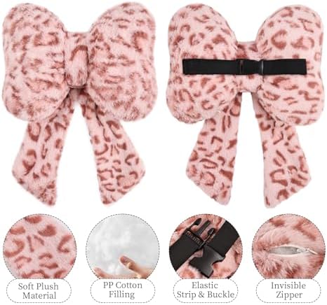 2 Pack Bow Car Headrest Pillow Comfortable Soft Plush Head Rest Cushion - Image 4