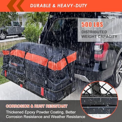 Hitch Mount Cargo Carrier Rack Basket 60"*25"*6"+Waterproof Bag 25 Cu.Ft. - Image 3