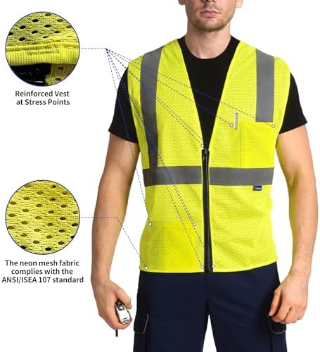 AYKRM 2 Pocket Mesh High Visibility Reflective Safety Vest - Image 4