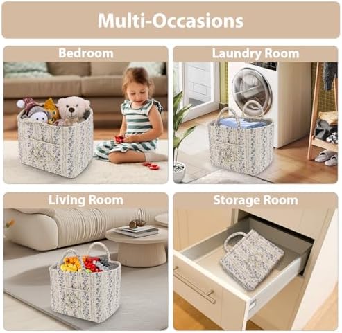 Storage Basket Boho Fabric Large Collapsible Floral Laundry Nursery Hamper - Image 4
