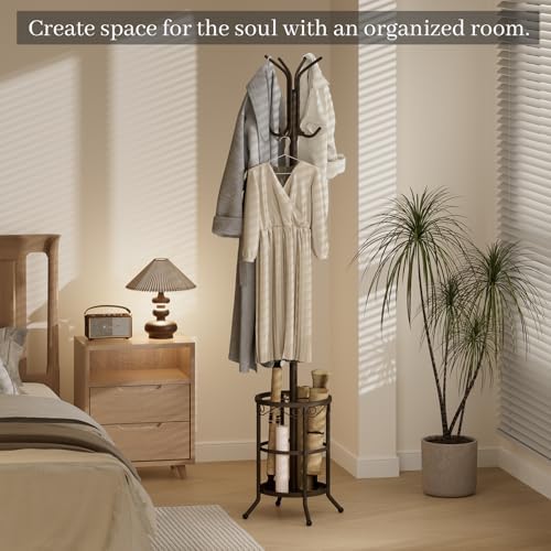 Coat Rack Freestanding With Umbrella Holder – Metal Hall Tree with 12 Hooks - Image 6