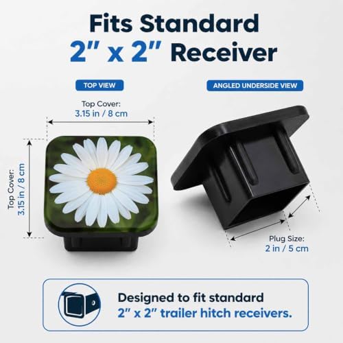2" Hitch Cover White Daisy Rubber Towing Hitch Covers Hitch Protector - Image 2