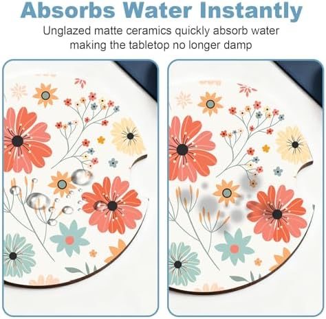 Ceramic Car Cup Holder Coasters Set of 2, 2.56 in Red Flowers - Image 5