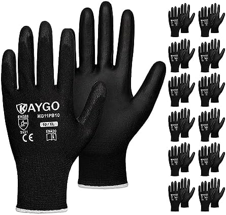 KAYGO Safety Work Gloves for Men Women, PU Coated Palm & Fingers by KAYGO