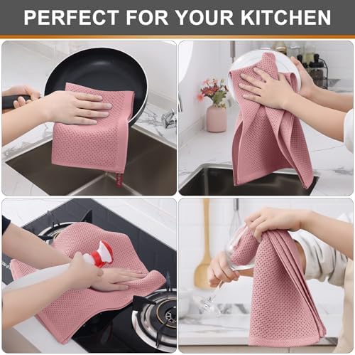 Kitinjoy 100% Cotton Waffle 4-Pack Kitchen Towels, Dried Roses - Image 4