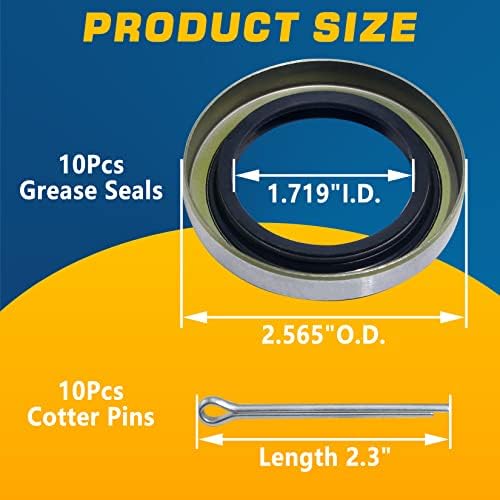 10pcs Trailer Hub Wheel Grease Seals Kit 1.719'' I.D x 2.565'' O.D - Image 2