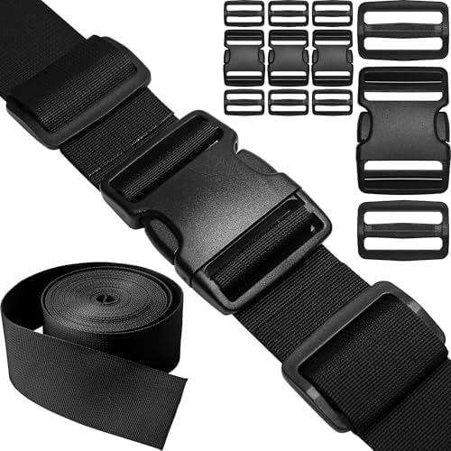 2" Straps and Buckles Set: 6 Yard Nylon Webbing 2 inch Wide, 4 Pack Side by HISUNTEC