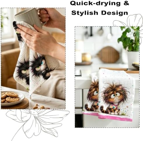 2 Pcs Funny Cat Kitchen Towels, Cat Theme Soft Absorbent Hand Tea Towels 02 - Image 6