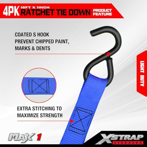 XSTRAP STANDARD 4-Pack Ratchet Tie Down Straps - Image 5