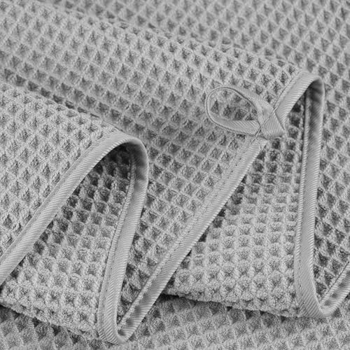 POLYTE 430 GSM Poly Blend Microfiber Quick Dry Waffle Bath Towel Set of 6 - Image 4