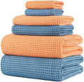 POLYTE 430 GSM Poly Blend Microfiber Quick Dry Waffle Bath Towel Set of 6 by Polyte