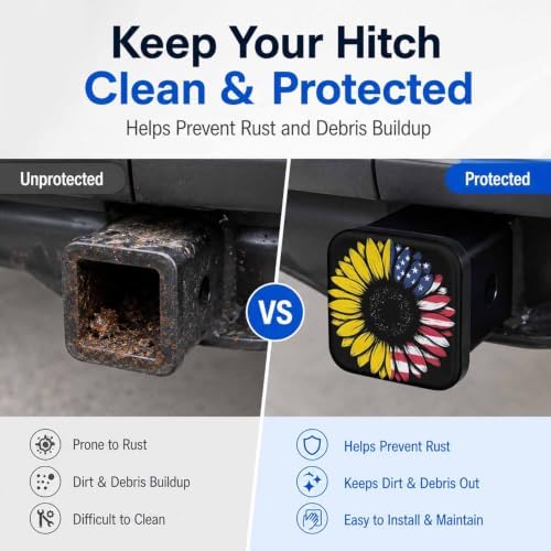 Hitch Cover Receiver Tube Hitch Plug Sunflower American Flag, Tool-Free Install - Image 5