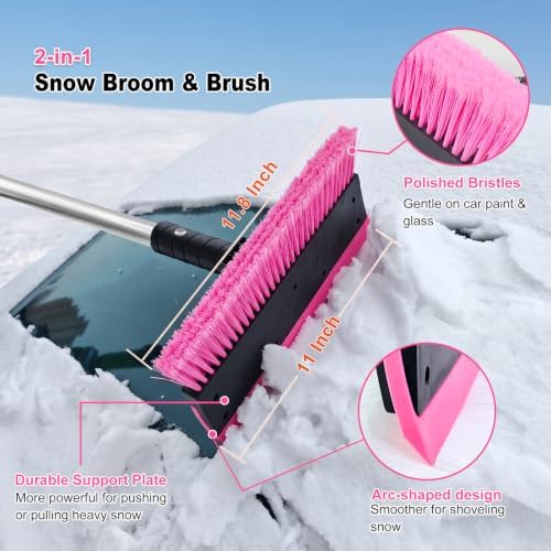 57 Inch Long Snow Brush with Broom Ice Scraper - Image 4