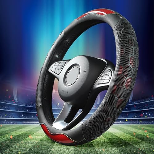 3D Honeycomb Red Steering Wheel Cover, 14.5-15 Inch Non-Slip Breathable Leather - Image 4