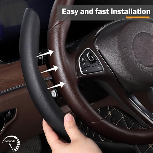 Car Steering Wheel Cover Leather 14.5-15 in Universal 3Pcs Set Black - Image 3