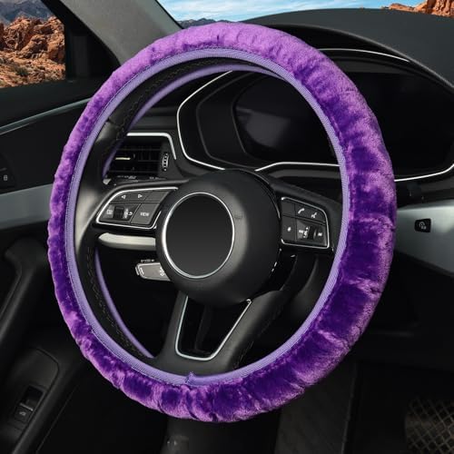 KAFEEK Purple Fuzzy Steering Wheel Cover - Image 3