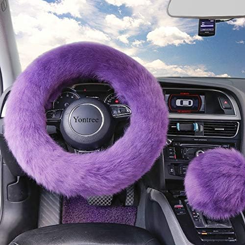 Purple Fluffy Sheepskin Car Steering Wheel Covers - Image 3