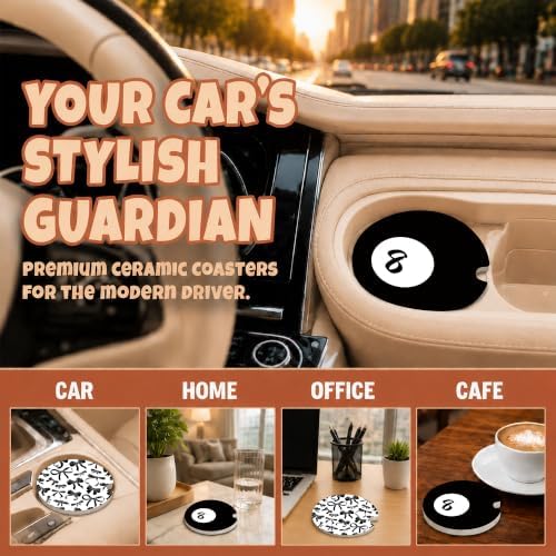 Black White Bow Car Coasters, Pool 8 Ball Retro Coquette Cup Holders - Image 4