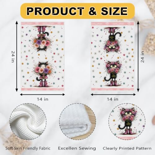 2 Pcs Funny Cat Kitchen Towels, Cat Theme Soft Absorbent Hand Tea Towels 04 - Image 3