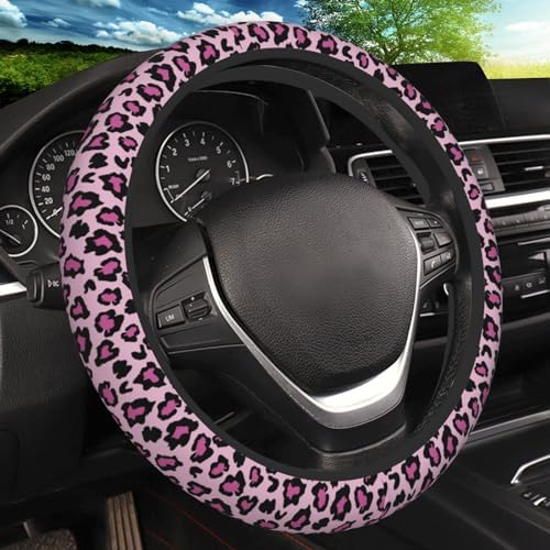 Pink Leopard Print Elastic Steering Wheel Cover, Non-Slip Breathable Neoprene by Unknown