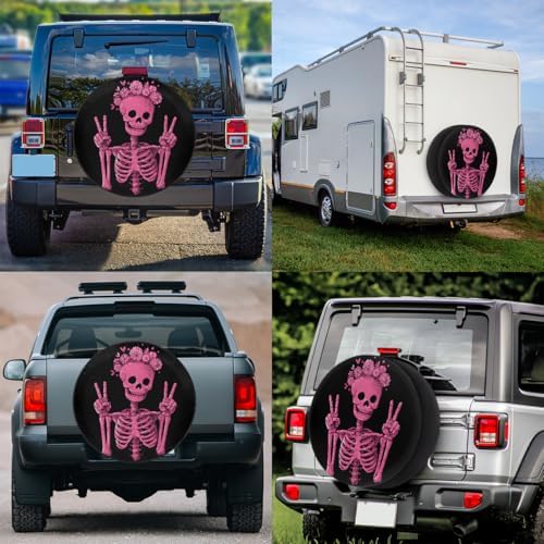 Pink Skull Fun Spare Tire Cover Dust-Proof Wheel Protector - Image 6
