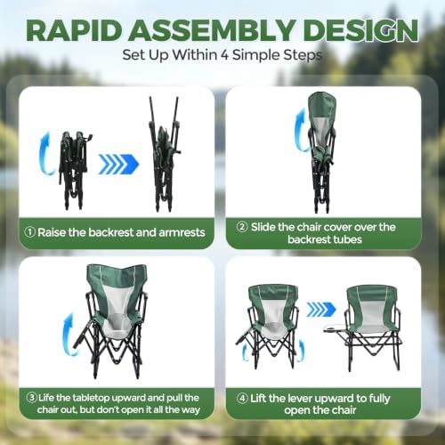 2 Pack Camping Chairs with Side Table & Cup Holder 400 lbs - Image 6