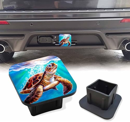Trailer Hitch Cover, Watercolor Brown Sea Turtle Swimming in Ocean Hitch Cover by Unknown