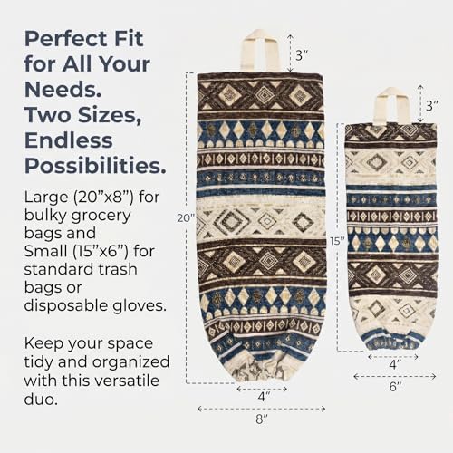 Plastic Bag Holder, Wall Mount Grocery Bag Dispenser, Cotton Aztec Jacquard - Image 3