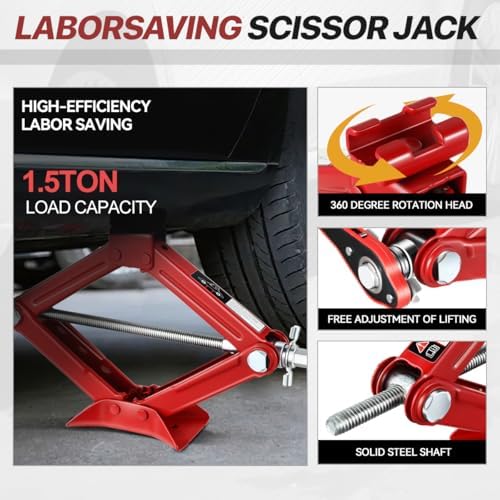 Scissor Lift Jack Universal for Car Truck, 1.5 Ton Capacity, 360 Degree Rotating - Image 2