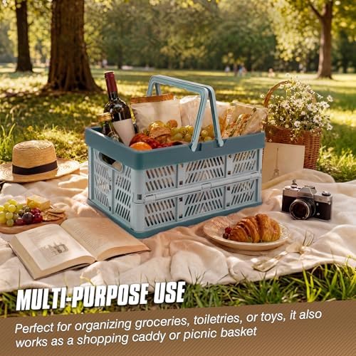 2-Pack Large Foldable Storage Crates, 33.7L PP Collapsible Bins Blue+Pink - Image 6
