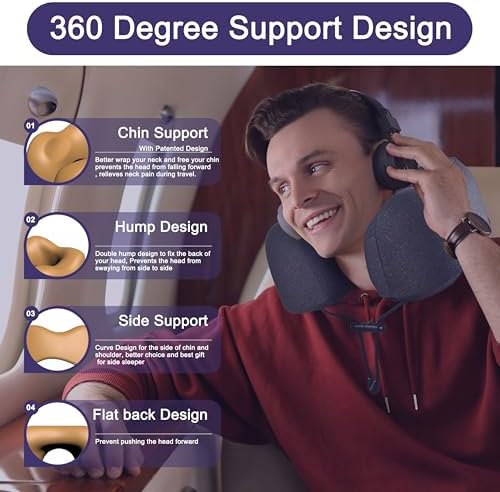 napfun Neck Pillow for Travel, Memory Foam Airplane Pillow, Full Black - Image 3