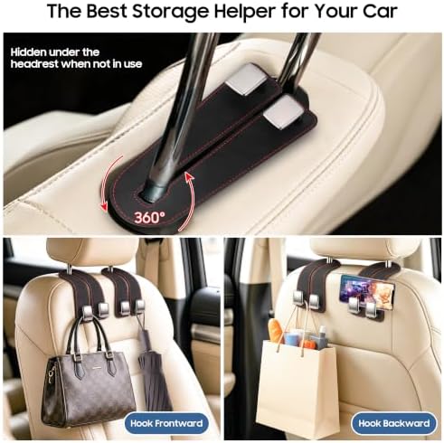 Amooca Car Headrest Hooks 2-Pack Suede Seat Organizer - Image 3
