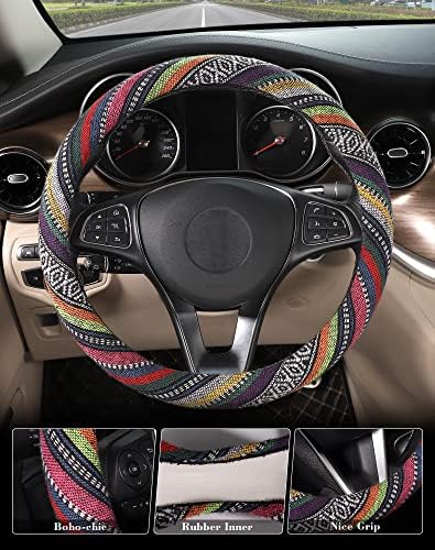 SEG Direct Boho Steering Wheel Cover, Baja Blanket Cloth, Coarse Flax - Image 3