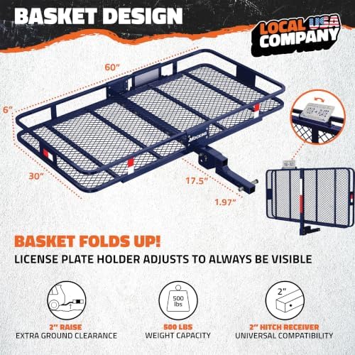 Mockins 60"x30"x6" Navy Trailer Hitch Cargo Carrier w/ 500 Lbs Capacity - Image 2