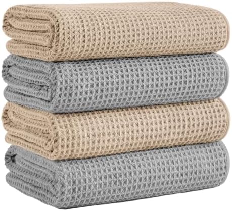 Microfiber Waffle Bath Towels, 4 Pieces, Fast Drying, Lint Free 430 GSM by Unknown