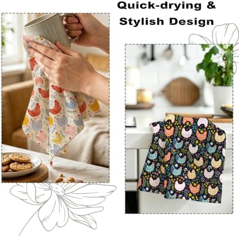 2 Pcs Cute Chicken Kitchen Towels, Floral Soft Absorbent Hand Tea Towel 01 - Image 6