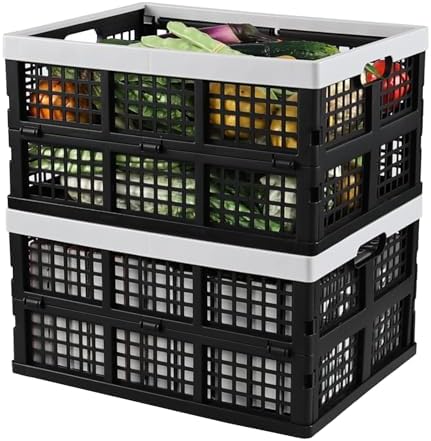 2-Pack 34 L Plastic Collapsible Storage Crates, Stackable Basket Bin by Doryh