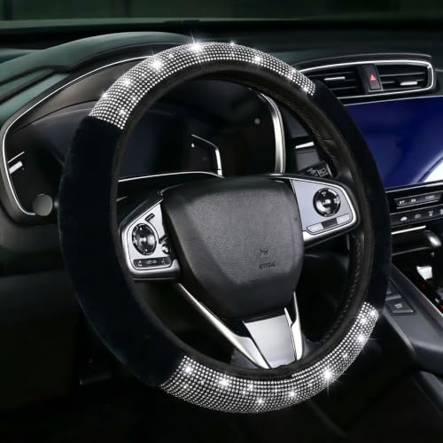 Bling Steering Wheel Cover Black Fluffy Rhinestone by Muamos